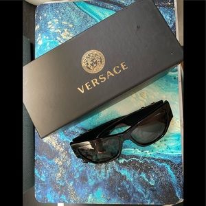 NIB Versace Black Low Bridge/Alt Fit Rectangle Cat Eye